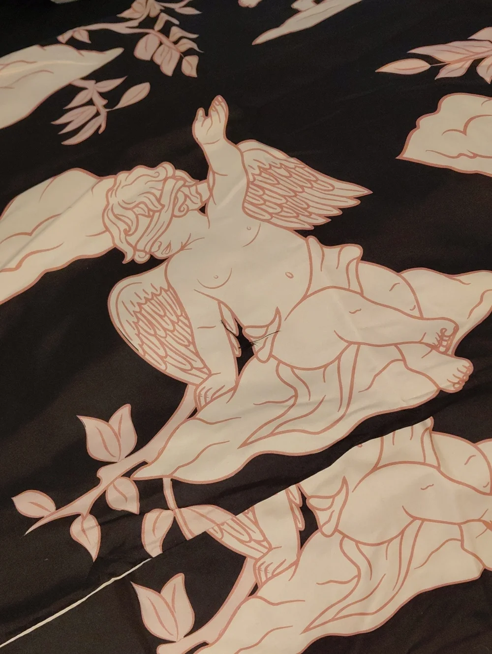 DOLLSKILL Dolls Home Full/Queen Cherub Print Black and Pink Bedding/print Bag